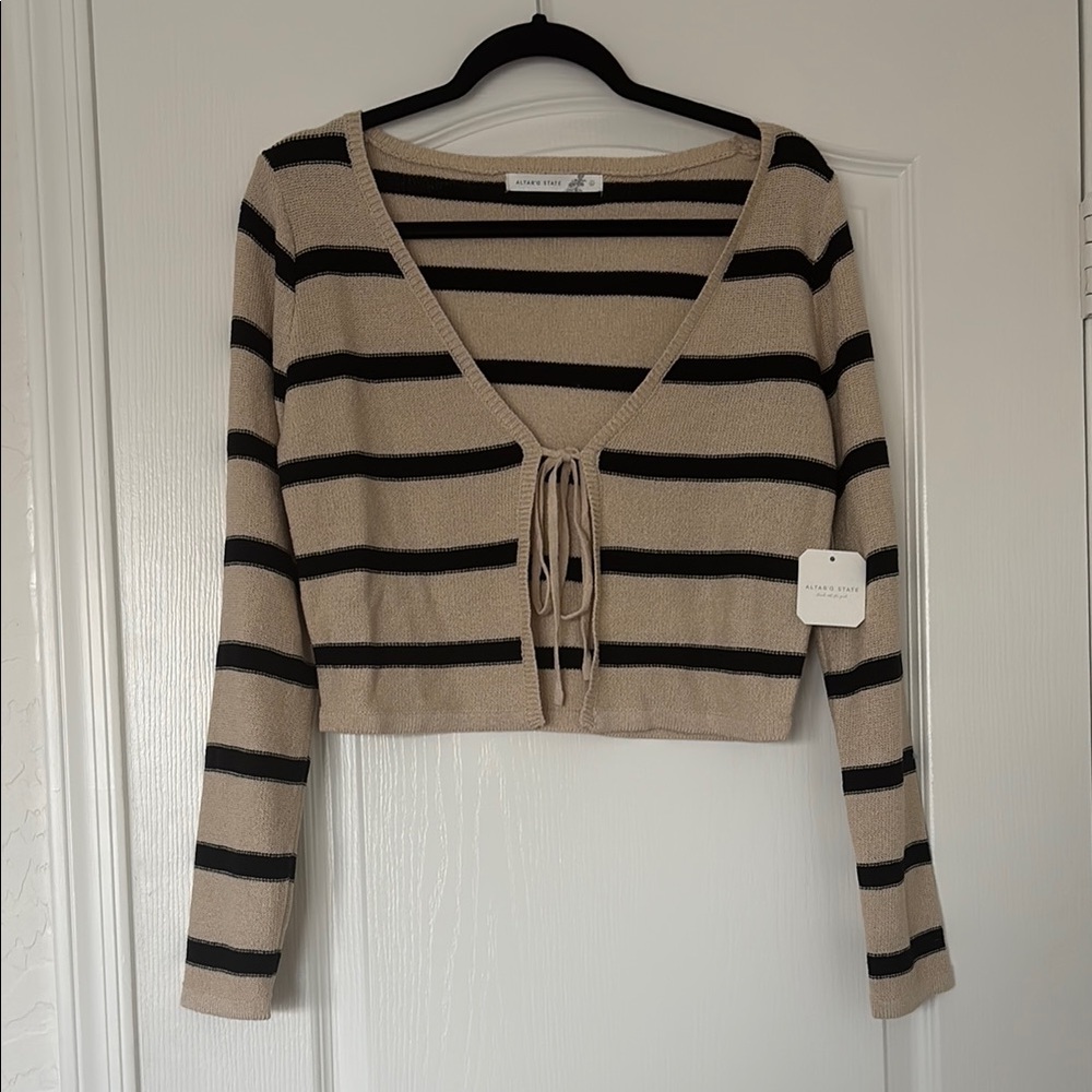 Altar'd State Tan and Black Striped Top